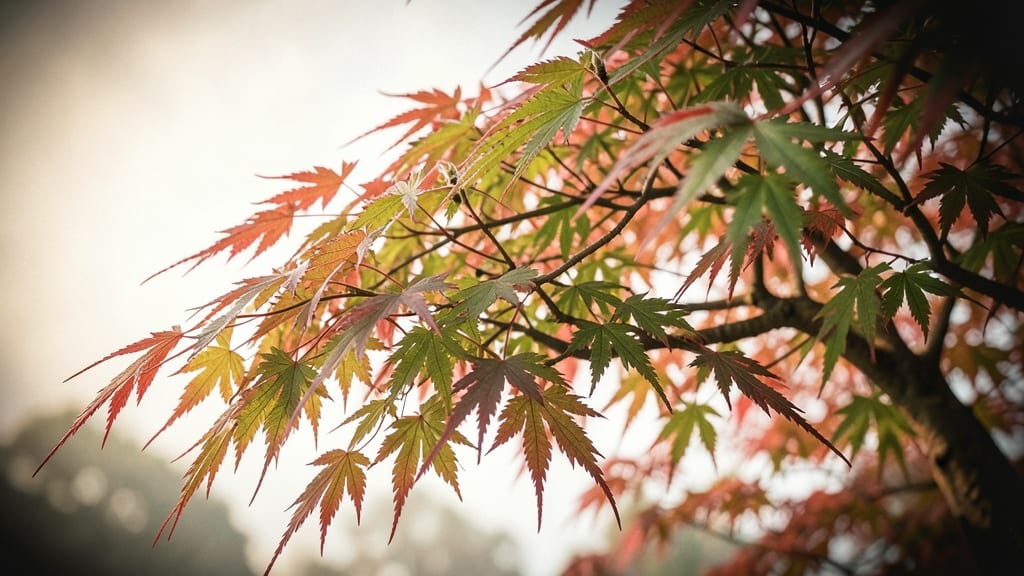 Japanese Maple with Lace-Like Green and Red Leaves